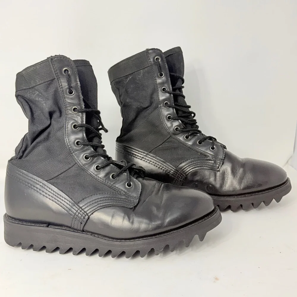 Military Surplus Black Leather Canvas Ripple Sole Tactical Combat Boots 8W
